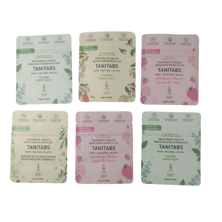 Eco Friendly Ziplock Stand Up Food Packaging 100% Chất phân hủy sinh học Kraft giấy túi túi