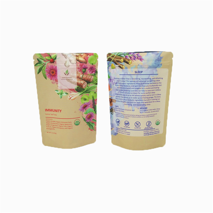 Túi trà tùy chỉnh Ziplock Aluminum Foil Tea Packaging Stand Up Pouch Mylar Bag Cho Cà phê