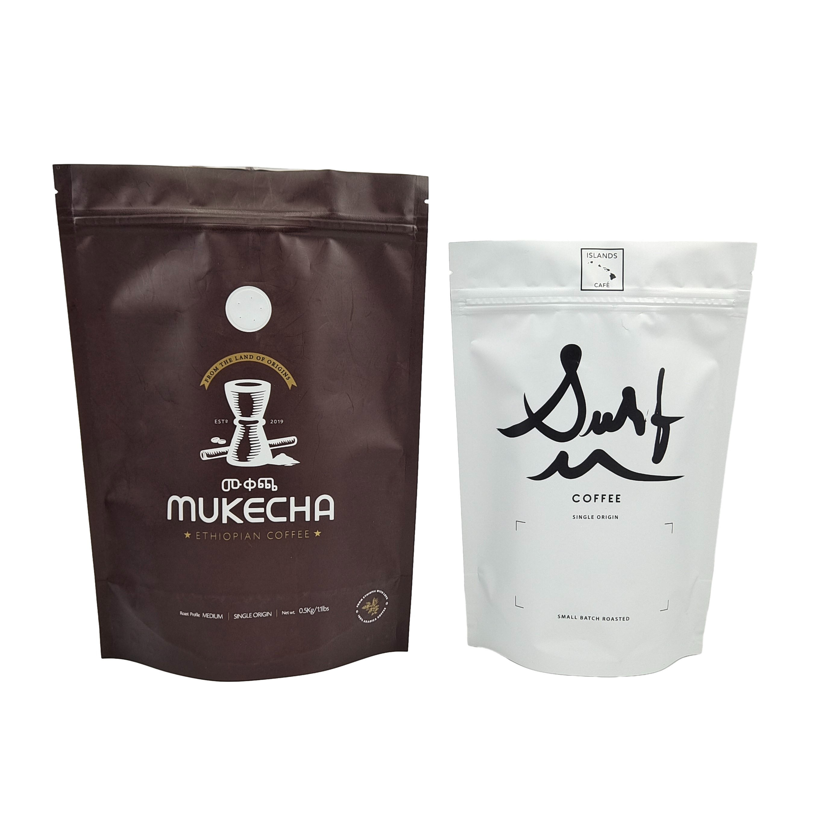 Thẻ thực phẩm tùy chỉnh túi màu Logo in đóng gói Cà phê đứng lên túi niêm phong với van