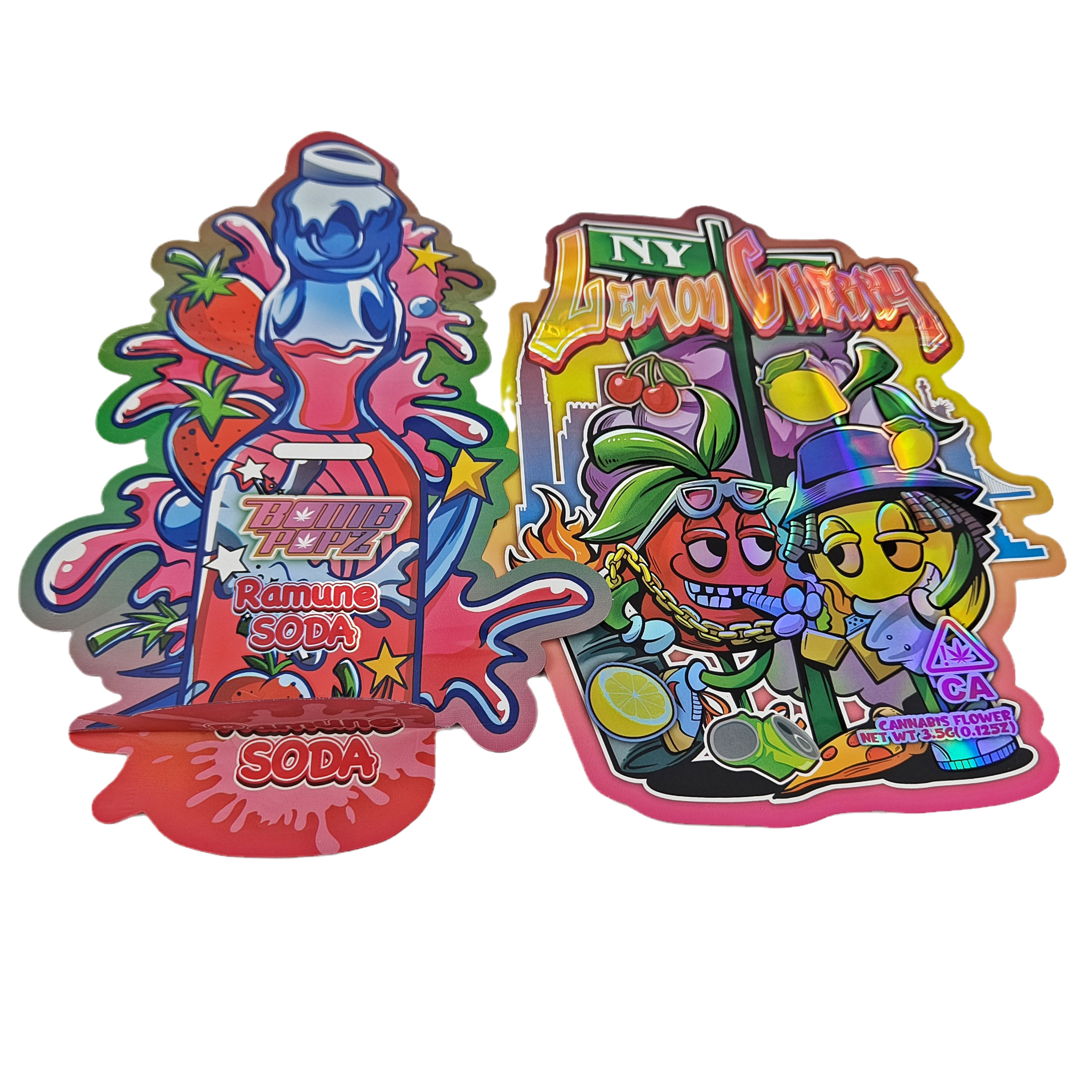 Hộp bao bì nhôm nhựa mềm mỏng dạng không đều hình dạng 3.5g 7g 14g 28g Thẻ Mylar cắt đứt