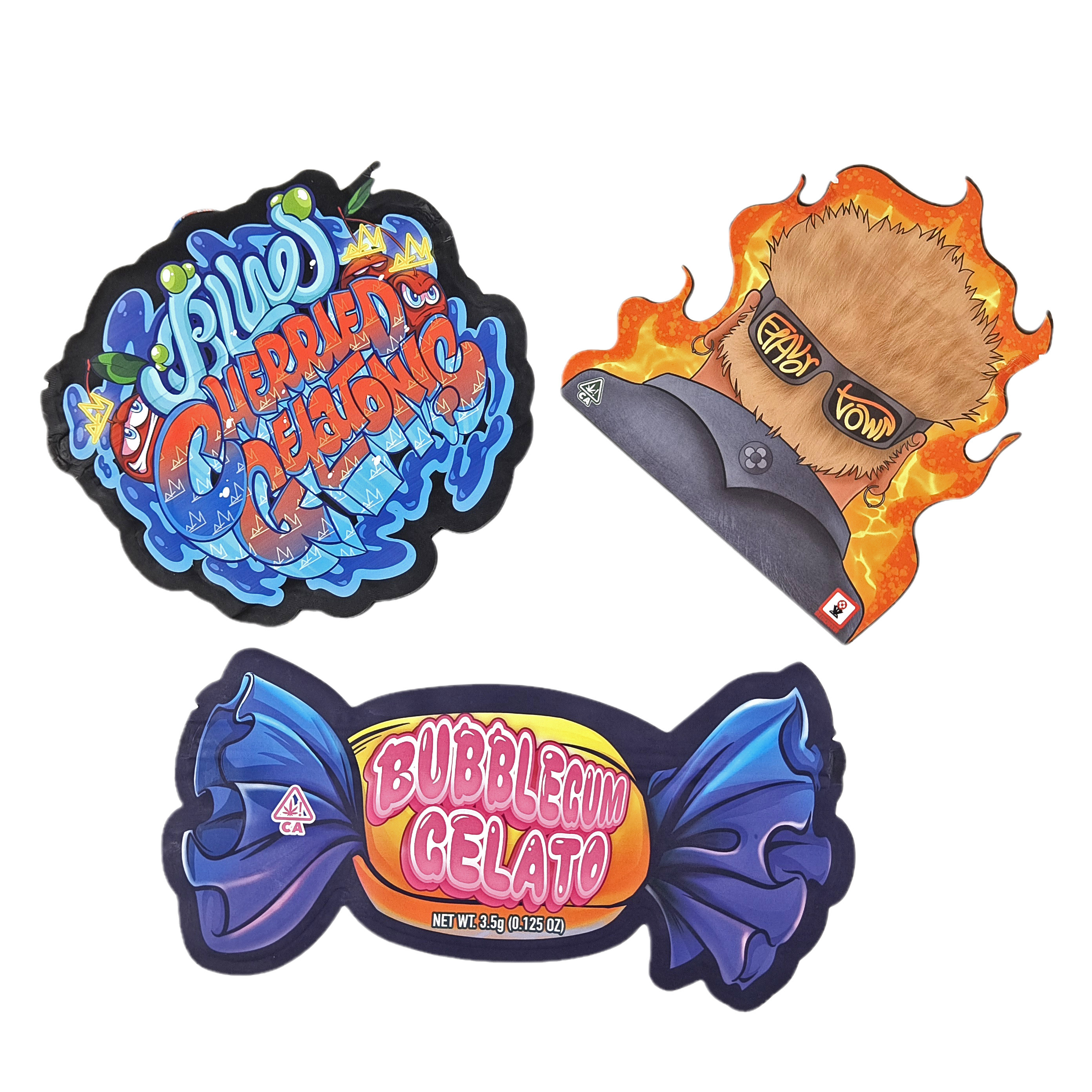 Túi chống mùi đặc biệt có hình dạng không đều với Ziplock Custom28g 14g 7g 3.5g Die Cut Snack Food Packaging Mylar Bag