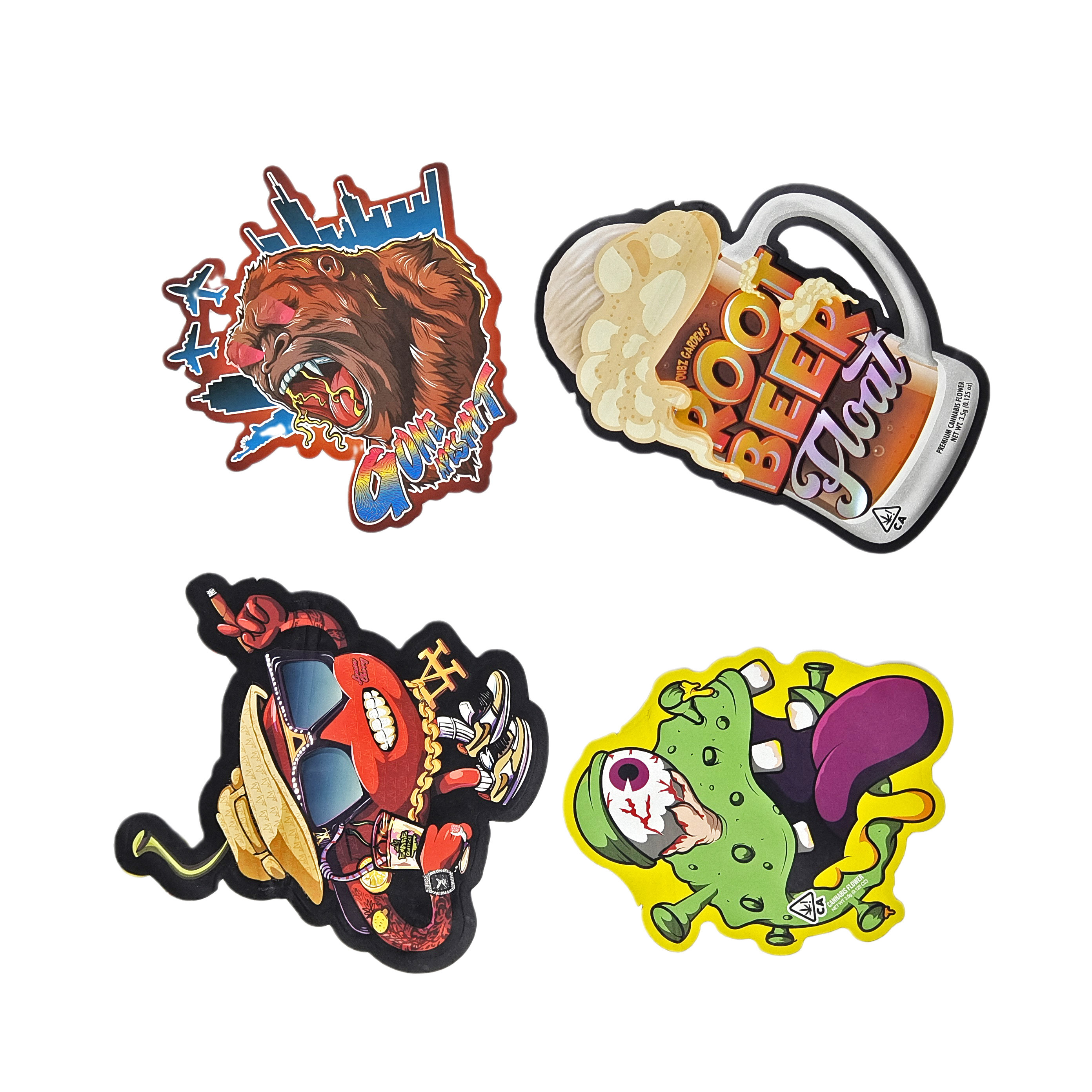 3.5g 7g tùy chỉnh in đặc biệt cắt đứt hình dạng không đều túi Mylar chống mùi với Zipper đồ ăn nhẹ bao bì túi Mylar