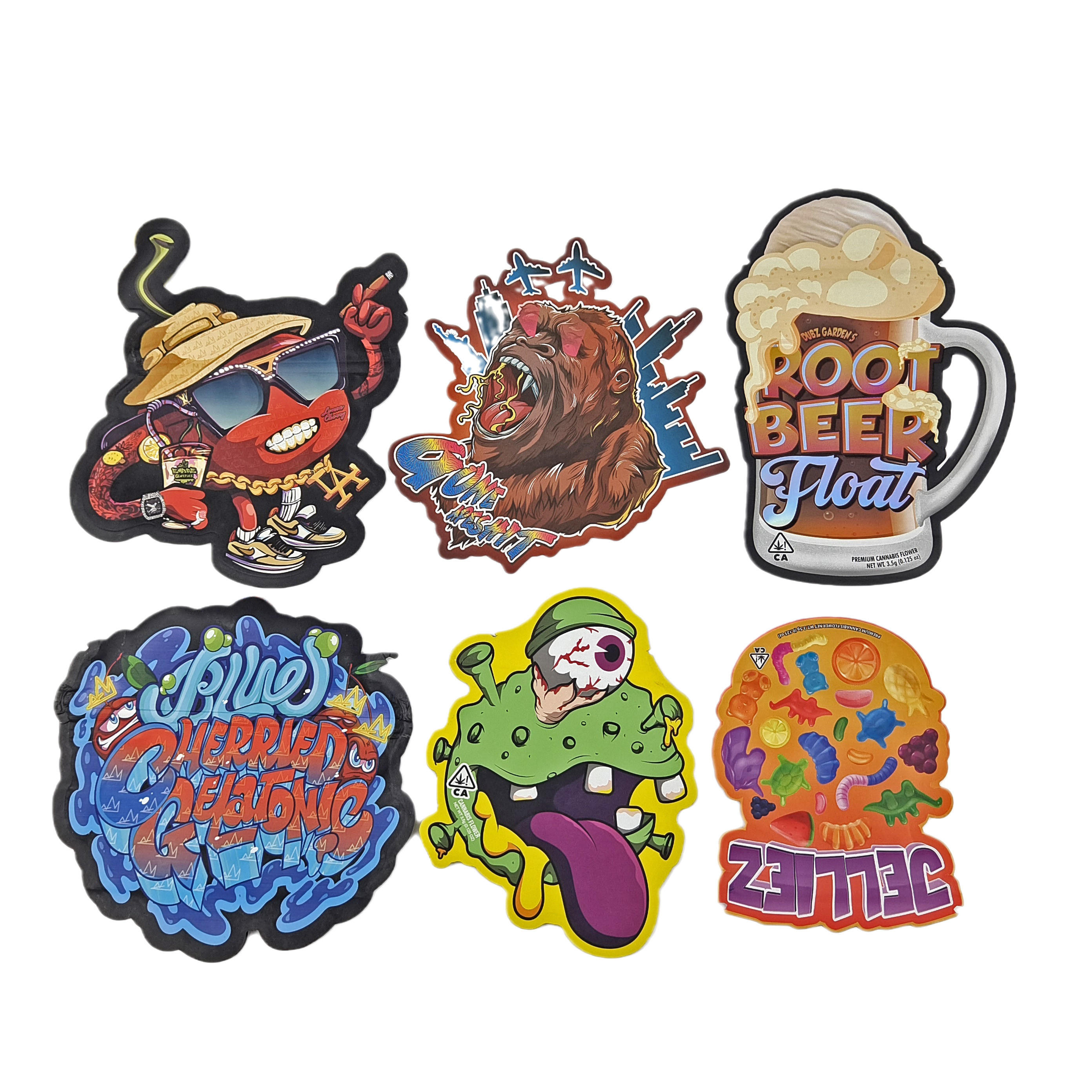 Khẩu chống mùi tùy chỉnh in 3.5g đặc biệt đặc biệt hình dạng bất thường bao bì thực phẩm cắt đứt túi với Ziplock túi Mylar