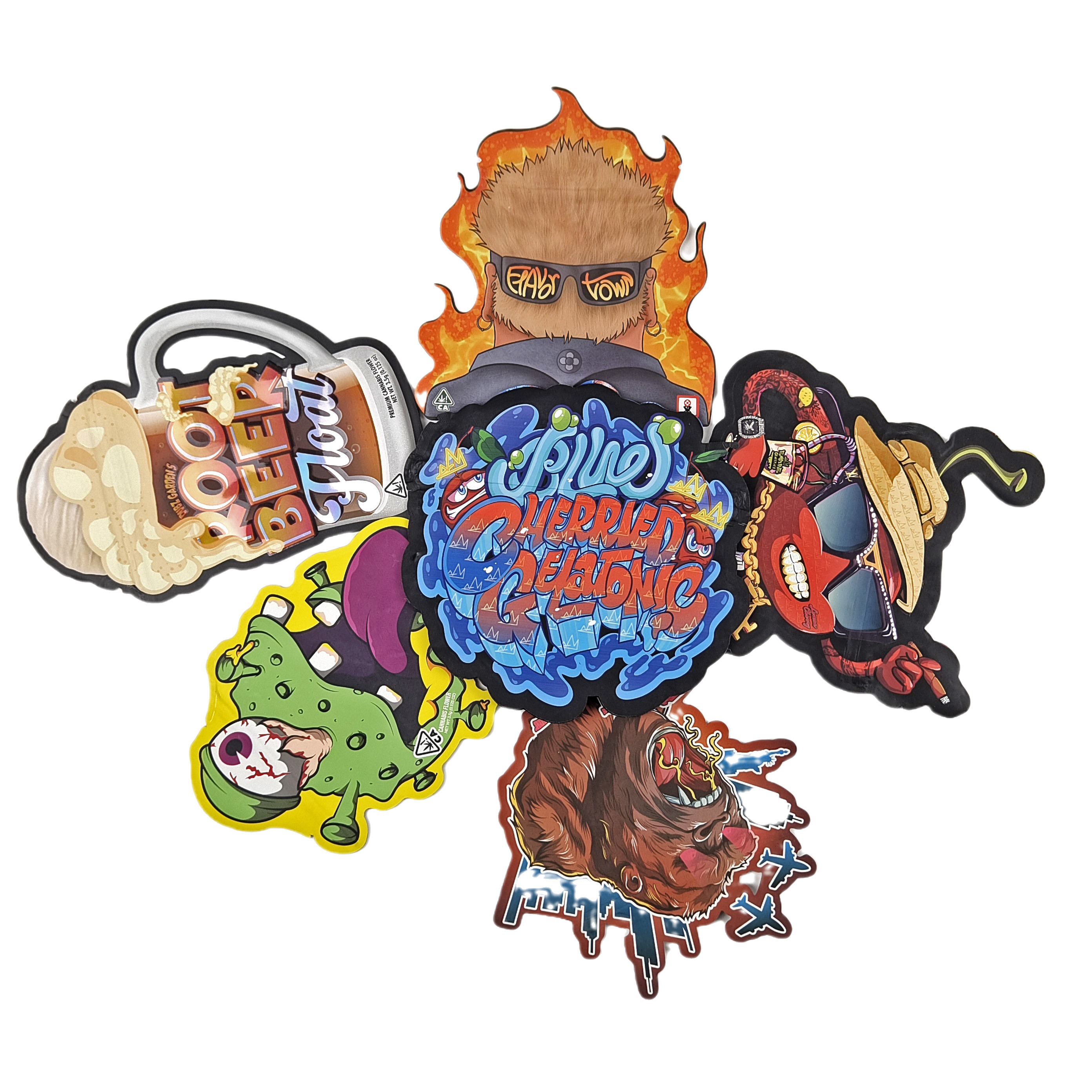 Hình Mylar túi với logo tùy chỉnh in không đều Holograph Ziplock mùi chống mùi 3.5g 7g 14g 28g túi đồ ăn nhẹ