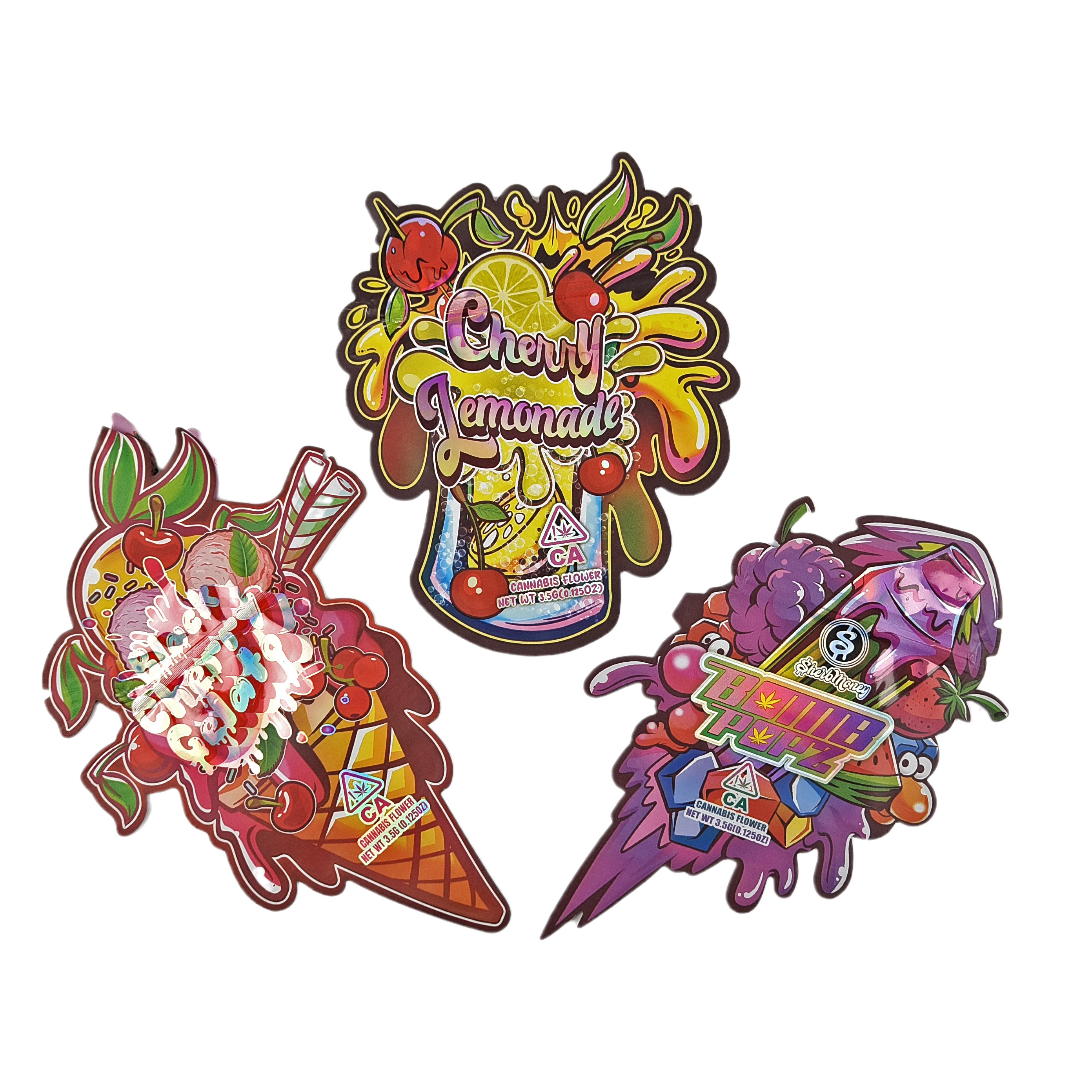 Nhập khẩu 3.5g Custom Die Cut Ziplock Bags For Food Packaging Hỗn hợp không mùi hình dạng ăn uống