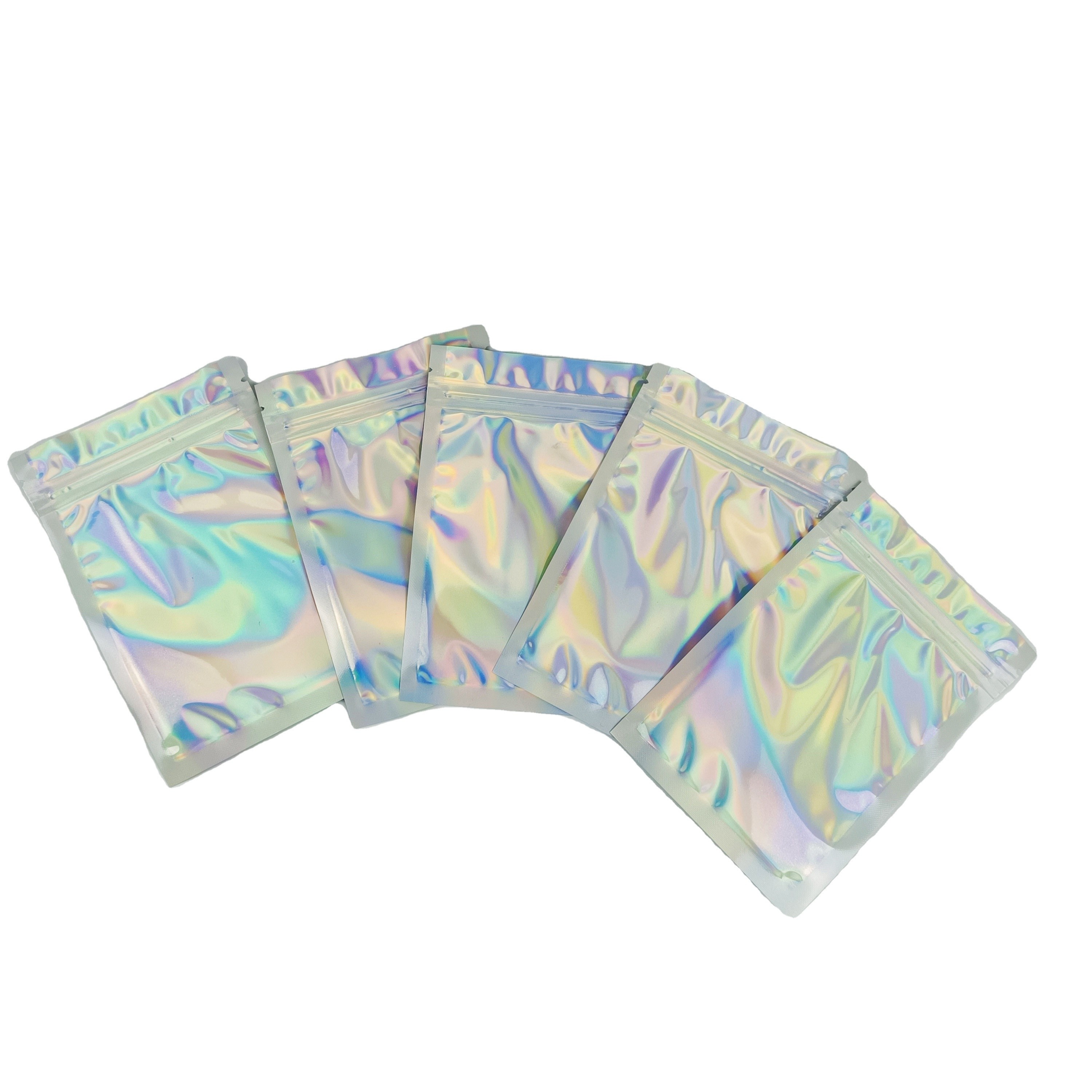 Logo tùy chỉnh Zip khóa túi phẳng phim holographic Mini Mylar Three Side Seal