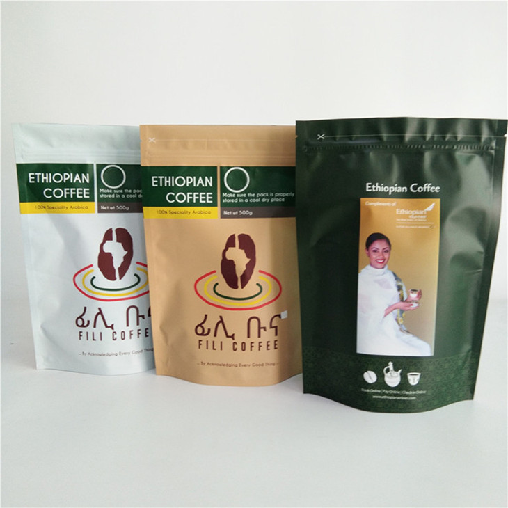 Môi trường thân thiện giấy tùy chỉnh đóng gói linh hoạt Kraft cà phê Ziplock đứng lên túi túi cho 250g 500g Và 1kg
