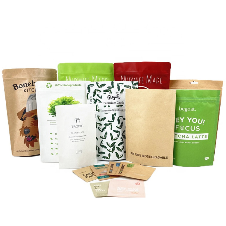 Eco Friendly Logo tùy chỉnh 100g 250g Tea Coffee Bag Bag Packaging Bag Kraft giấy tái chế Stand up pouch