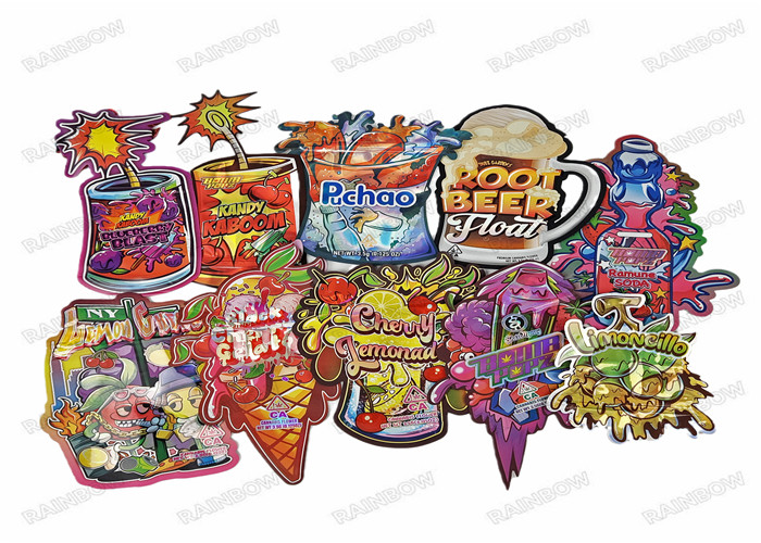 Holograph Custom Shaped Nhôm Soft Touch Bao bì thực phẩm 3,5g Túi Mylar Túi cắt chết