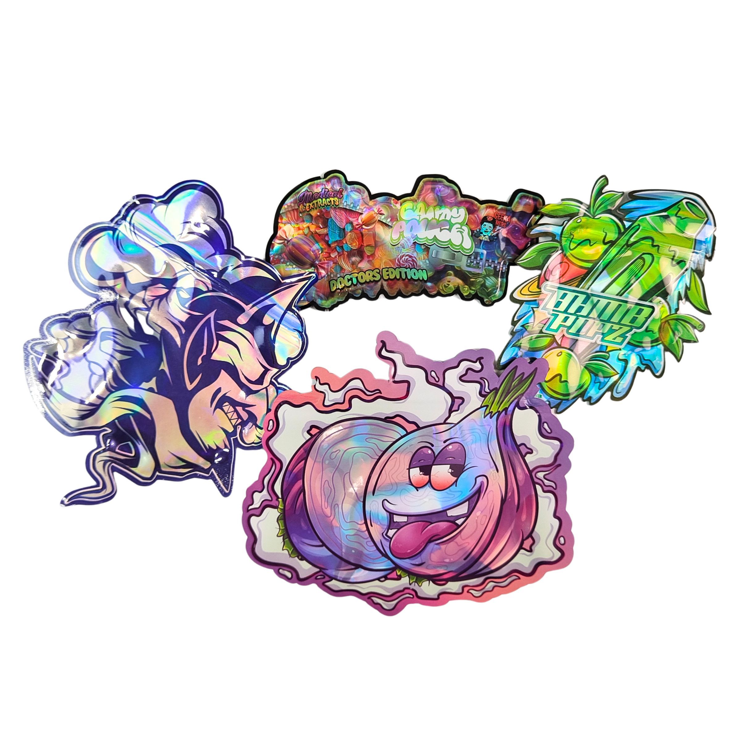 Túi Mylar hộp trưng bày 3.5g hình dạng tùy chỉnh Chống trẻ em Cảm ứng mềm Túi cắt khuôn cho 1g 3.5g 7g 14g 28g Nhựa ăn được