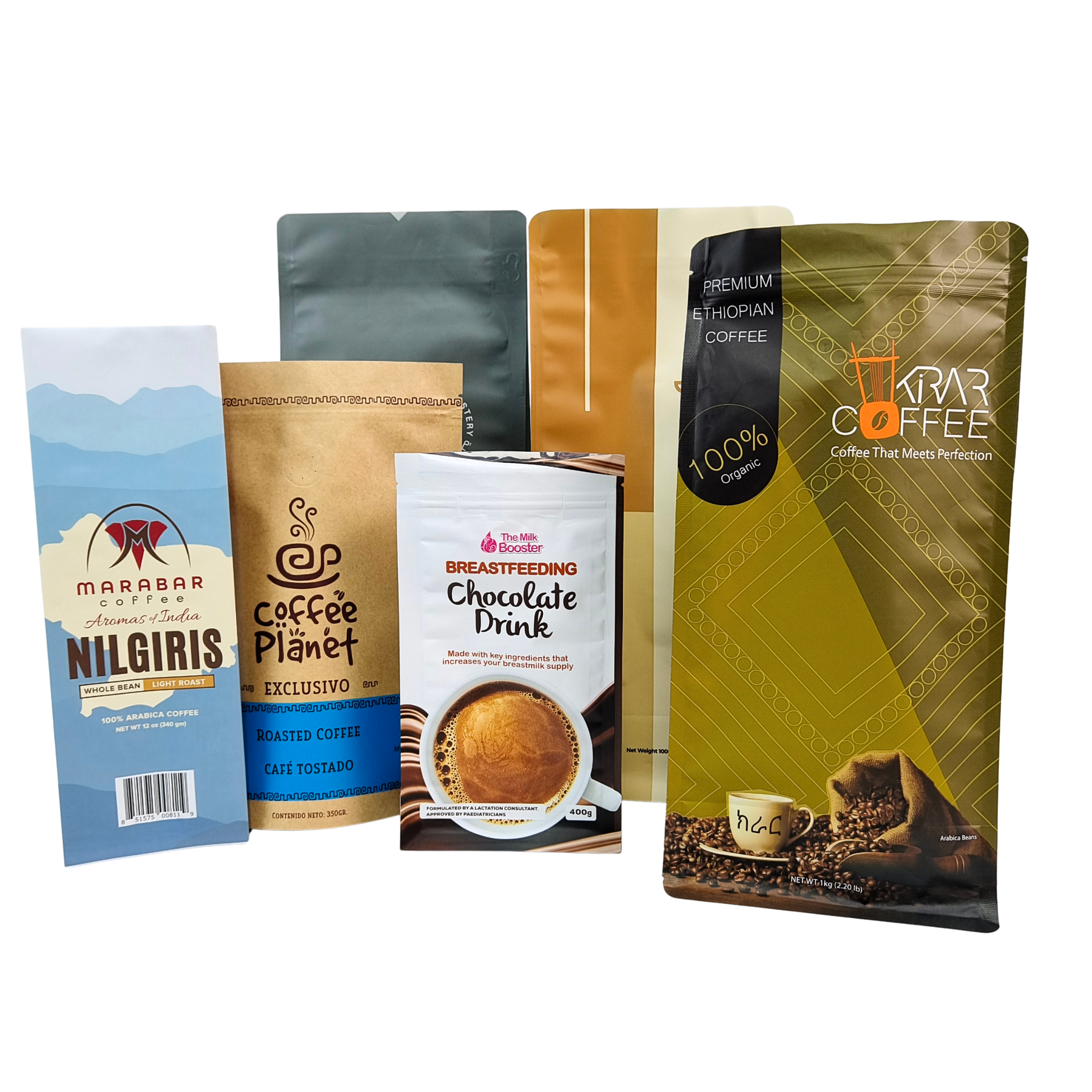 Túi cà phê hạt có khóa kéo đứng tùy chỉnh với van