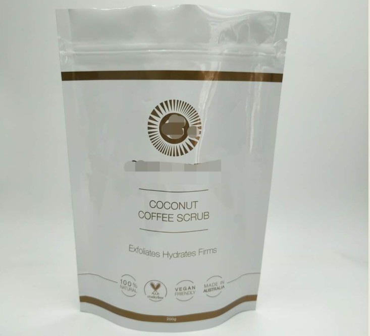 Túi bao bì mỹ phẩm màu trắng bóng, túi nhôm đứng lên cho cơ thể ngâm