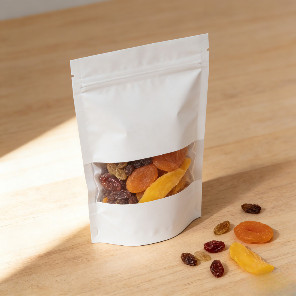 Túi đóng gói thực phẩm có khóa zip hàn nhiệt bằng giấy Kraft phân hủy sinh học tùy chỉnh, chống ẩm cho các loại hạt và trái cây khô