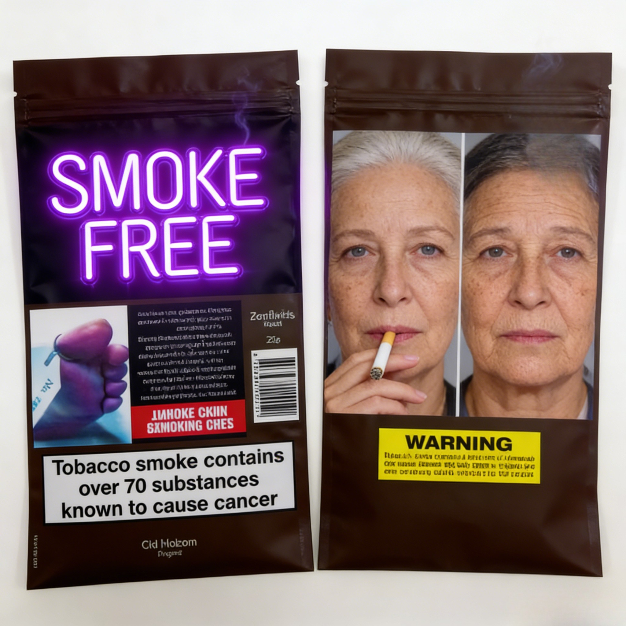 Túi thuốc lá điếu có thể đóng lại 3 mặt niêm phong 25g 30g 40g 50g 100g, bao đựng thuốc lá cuốn với khóa kéo