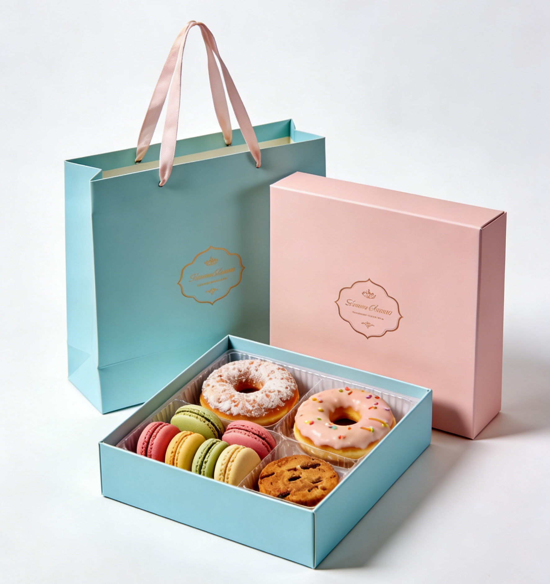 Ống ăn cao cấp cơ sở gấp và nắp hộp cho bánh sushi macaron món tráng miệng bánh mỳ hộp quà đặt với túi giấy