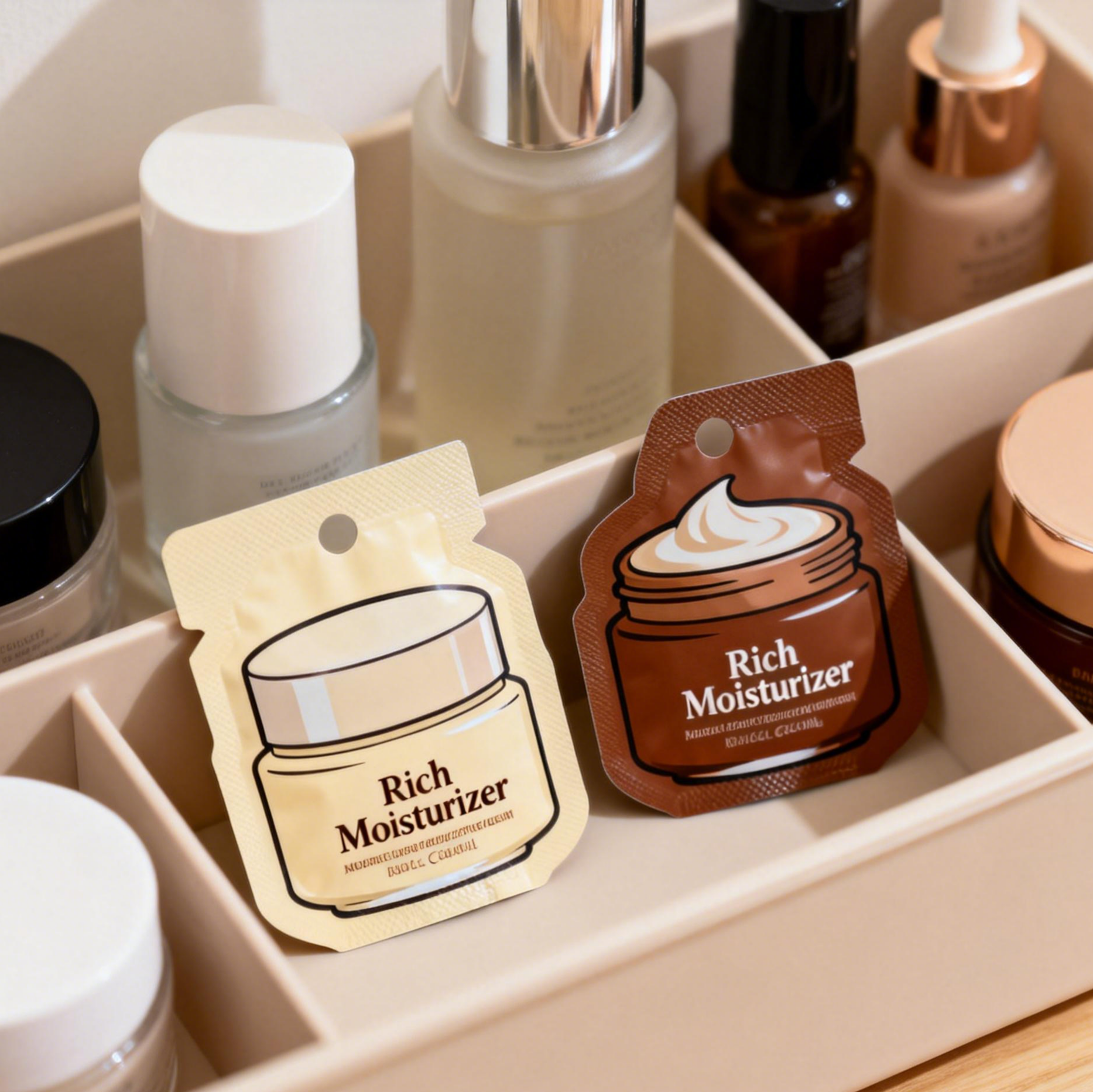 Túi đựng mỹ phẩm nhỏ bằng nhựa, túi đựng mẫu mỹ phẩm, túi nhôm màng, túi hàn nhiệt, túi nhỏ