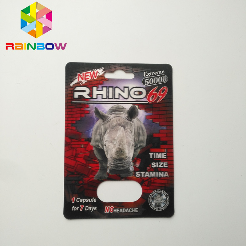 Không đau đầu Gói vỉ Bao bì Viên nang tình dục Viên nang Rhino 69 Gói Thẻ Hộp