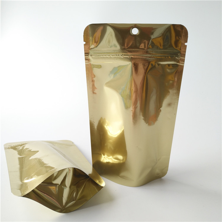 Logo Custom Stand Up Coffee Bag, Gold Metal Ziplock Túi đóng gói thực phẩm