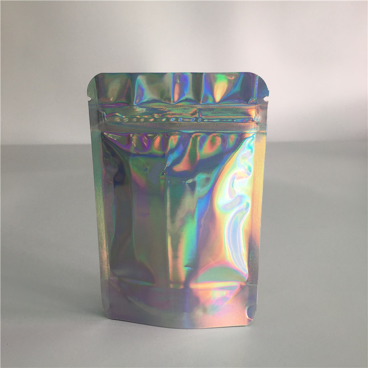 Mylar Foil Bag Bao bì bằng nhựa Hologram Zipper Zipper Tùy chỉnh với cửa sổ rõ ràng