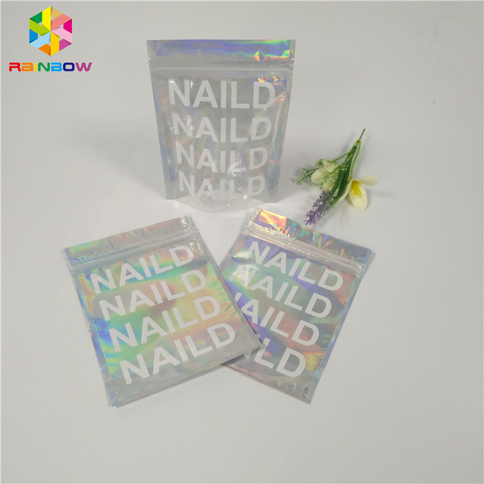 Heat Seal Túi đựng mỹ phẩm rõ ràng Hologram Mylar Ziplock Chất liệu nhựa phẳng