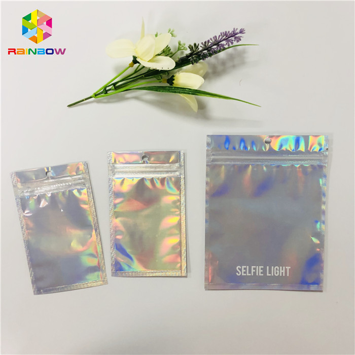 Bao bì mỹ phẩm tùy chỉnh Túi nhựa Hologram Mylar Zipper với cửa sổ rõ ràng