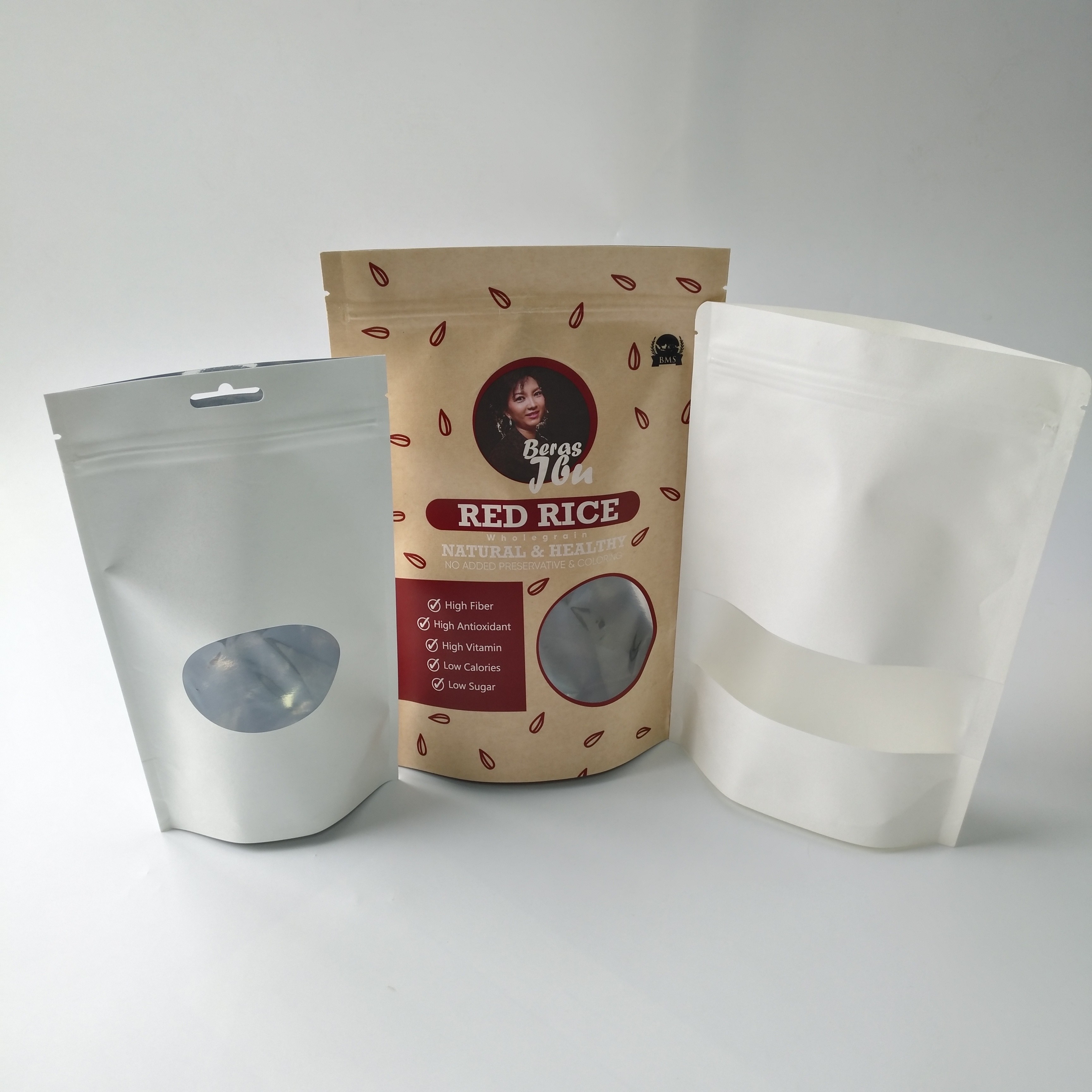 Túi đứng Hộp đựng giấy Bao bì cấp thực phẩm với cửa sổ hình chữ nhật / hình bầu dục rõ ràng