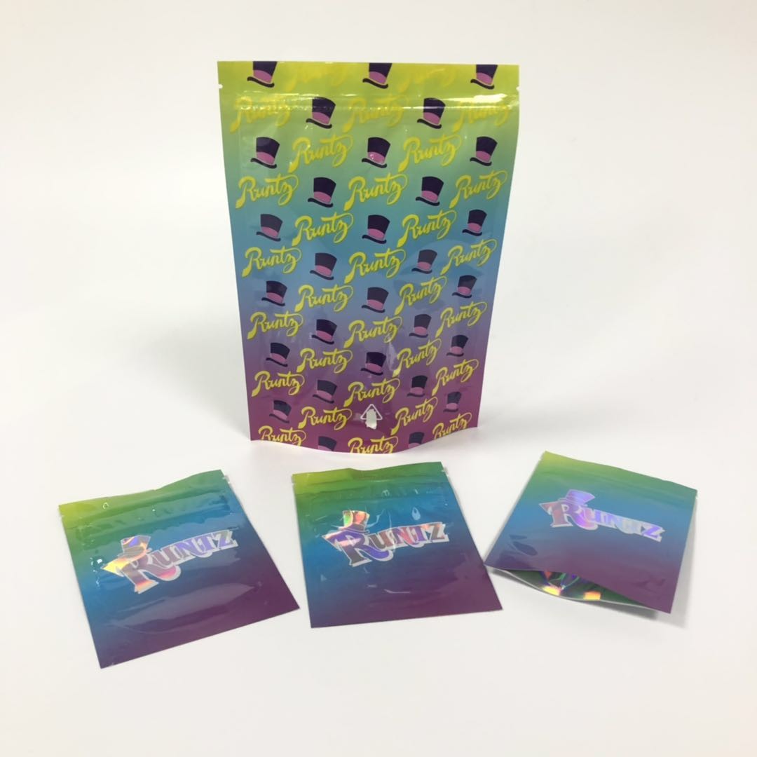 Custom 1oz 3.5g Can Jar Truyện cười Nhãn Vape Mylar Smell Proof Pound Gói Weed Bao bì Túi màu hồng Trắng Runtz