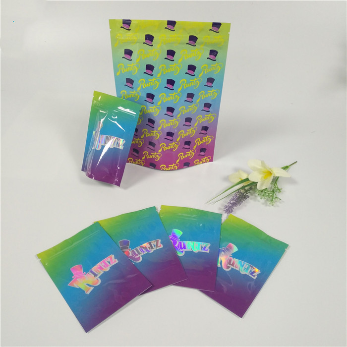 Hologram nhựa sáng bóng Resealable đứng lên Túi Ziplock Runtz Túi có mùi