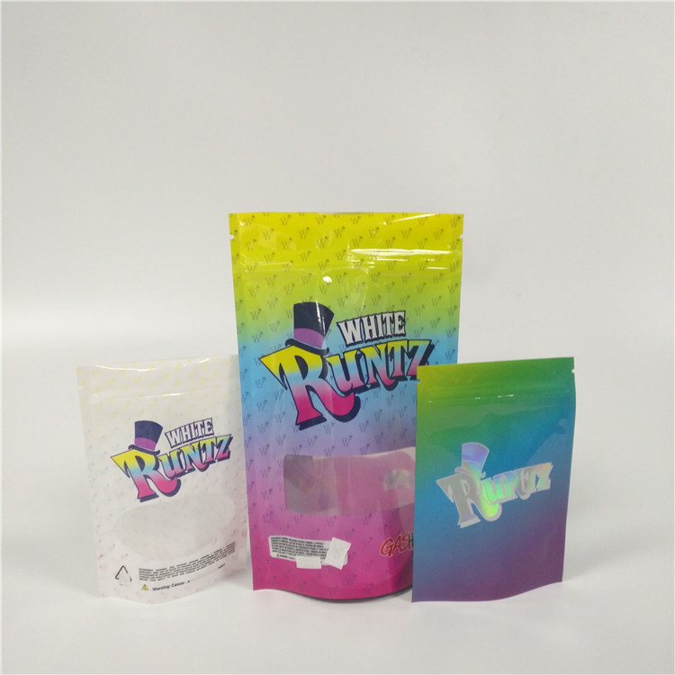 Túi nhựa 3,5 gram Bao bì đứng lên Mylar Ziplock Weed Runtz Túi gai
