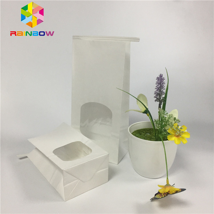 Mỡ Proof Snack Bag Bao bì Giấy trắng trơn Túi cửa sổ rõ ràng với Tin Tie