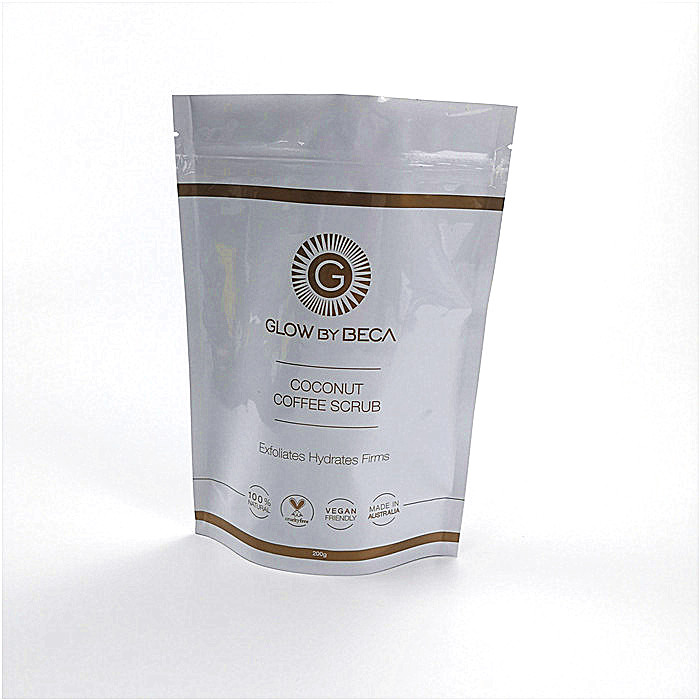 Túi nhựa Mylar màu trắng bóng Bao bì đứng lên cho bao bì cà phê