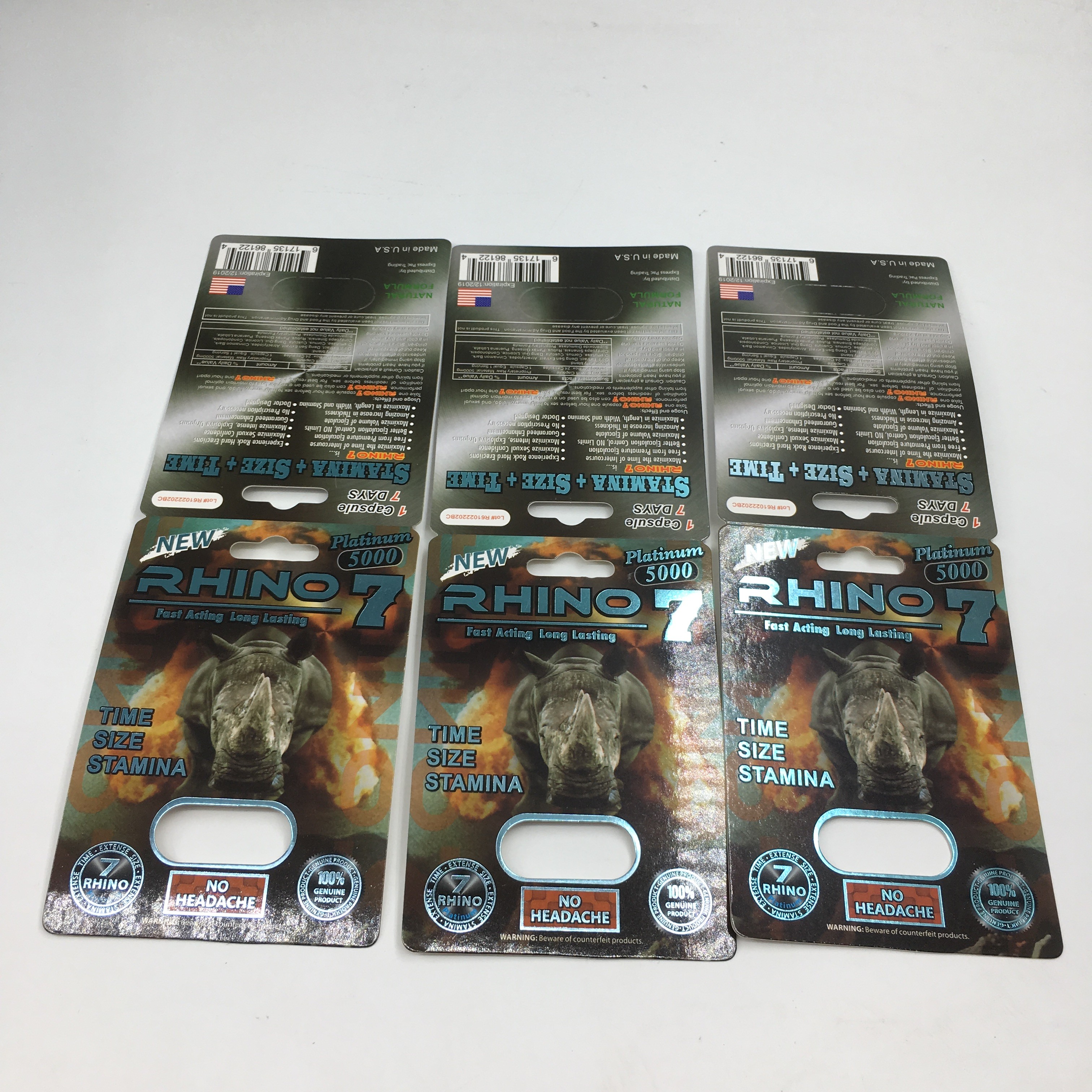 Rhino 7 5000 Capsule Blister Bao bì Thẻ 3D Giấy Nam Thuốc kích dục Hiển thị Hộp