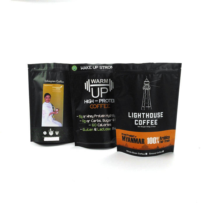 Nhôm Lá Mờ Trắng 1kg Cà phê Mylar Túi đứng lên Cà phê hạt Túi có khóa kéo