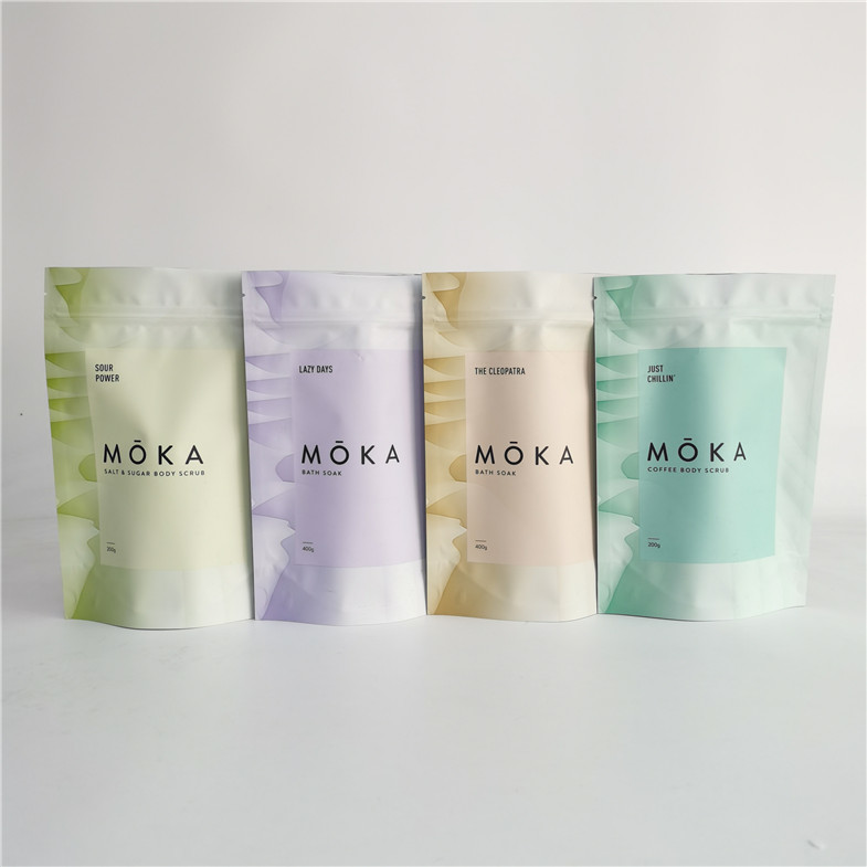 Stand Up Ziplock Túi Body Scrub Bao bì cho muối tắm với lá bên trong