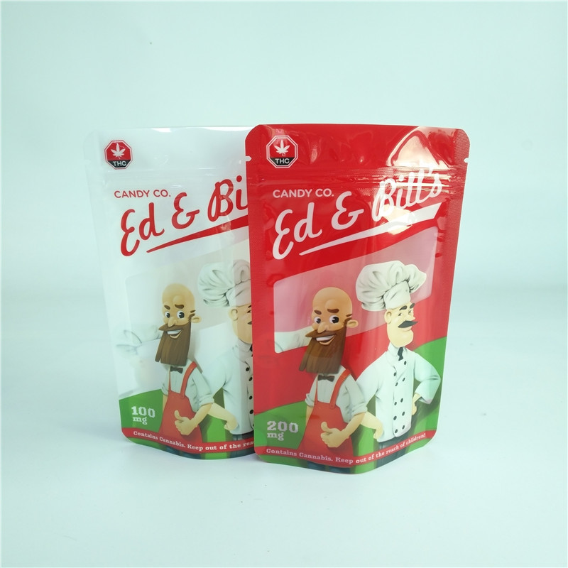 In kỹ thuật số Túi bao bì kẹo 100mg CBD Kẹo cao su đứng lên với cửa sổ rõ ràng
