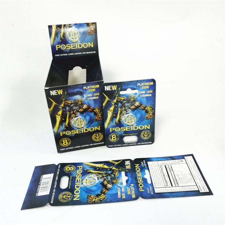 Hiển thị thẻ giấy in tùy chỉnh tăng cường hiệu suất tình dục cho nam Hộp thẻ Poseidon màu đỏ