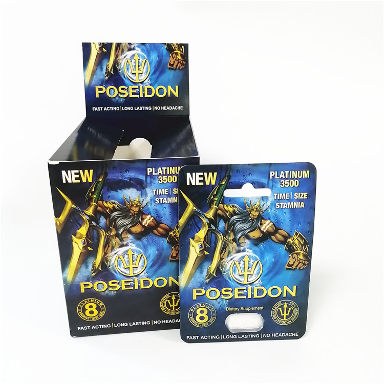 thẻ giấy in tùy chỉnh xé hộp đường khía màu xanh hộp thẻ Poseidon màu đỏ với vỉ