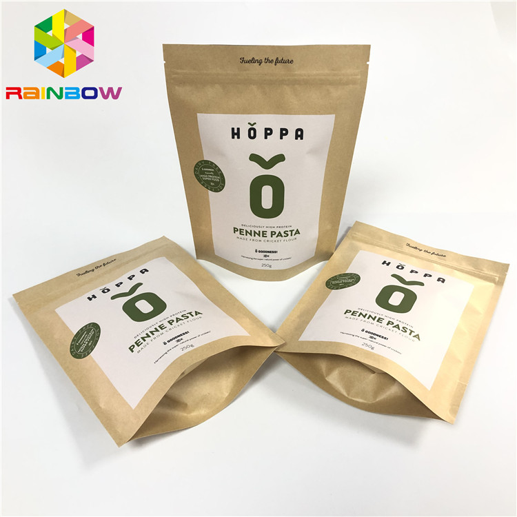 Túi giấy kraft nâu in tùy chỉnh Túi giấy có thể kéo lại đứng lên Túi bao bì giấy ziplock