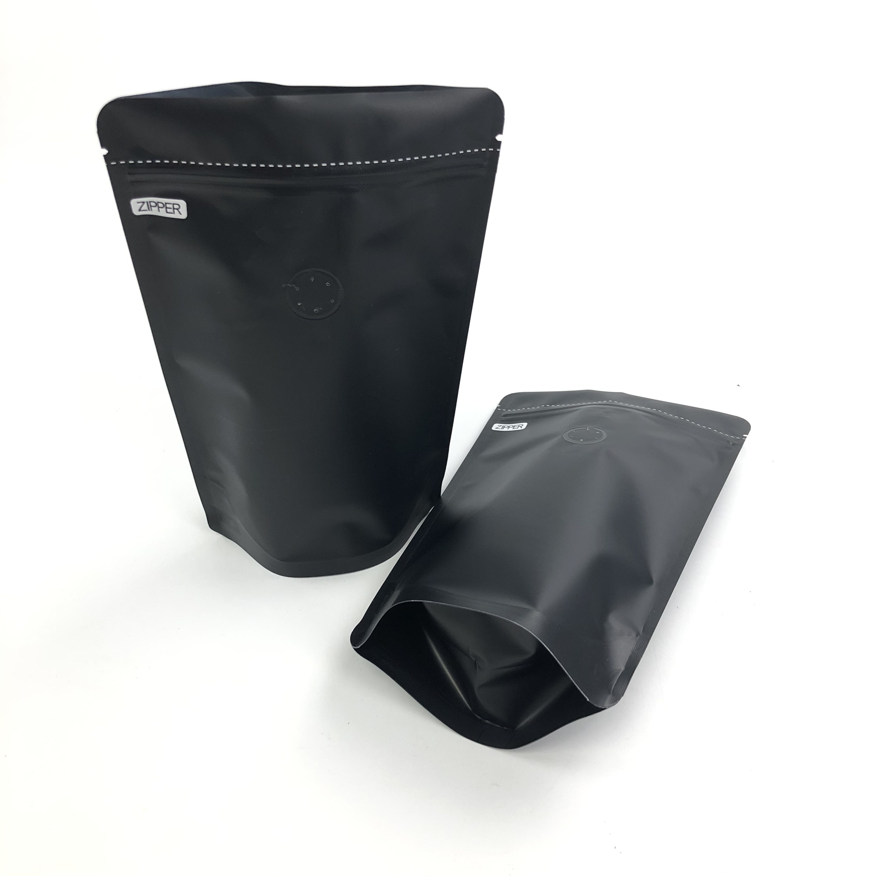 OEM tùy chỉnh 250G Kích thước logo màu đen Lá nhôm có thể hàn lại Đứng lên với van khử khí cho túi đóng gói hạt cà phê