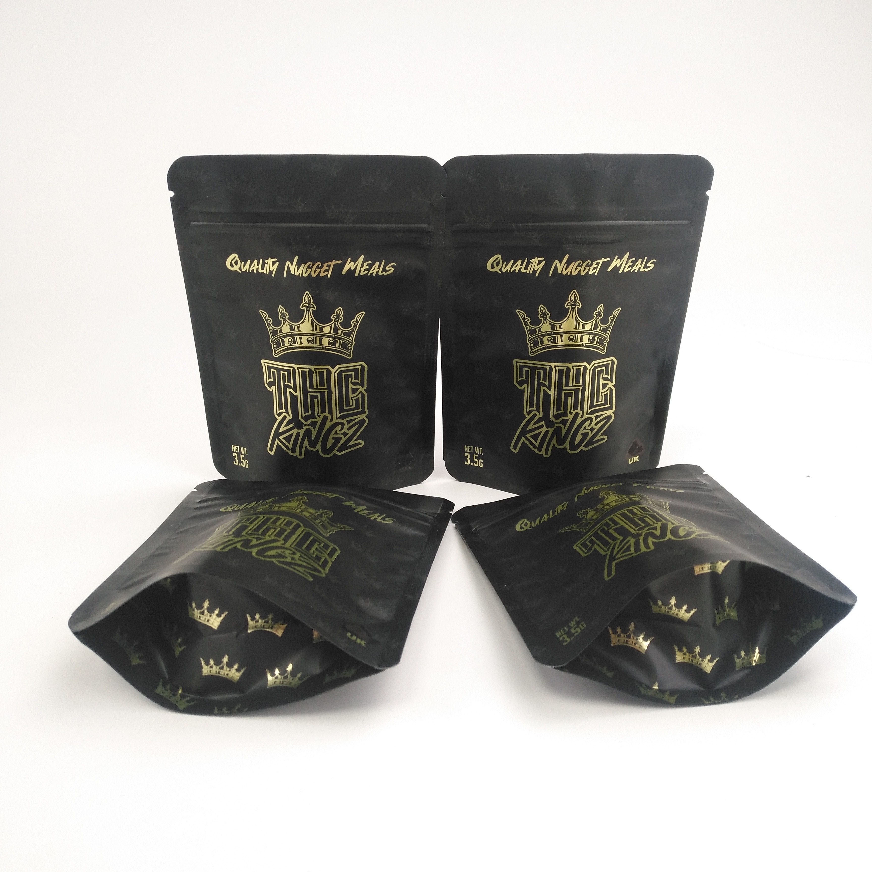 In tùy chỉnh 3.5g Herbal Cannabies Pouch Matte Childproof Gold Foil Dầu CBD Kartom Đóng gói Mylar Bag