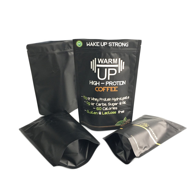 In vàng Túi cà phê Matte Black Finish Foil Đứng lên Túi bao bì có dây kéo