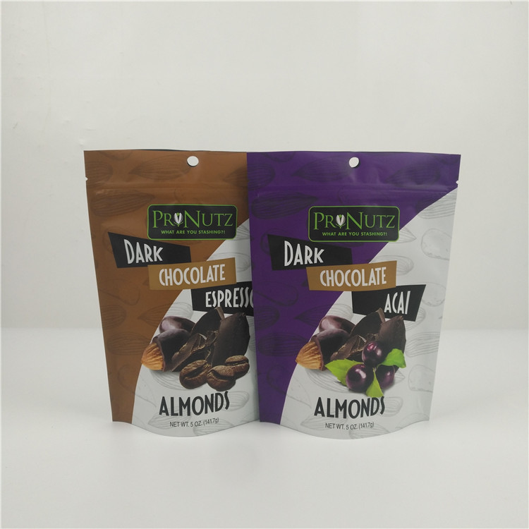 Thực phẩm cấp dây kéo nhựa tùy chỉnh in đứng lên túi cho thanh sô cô la