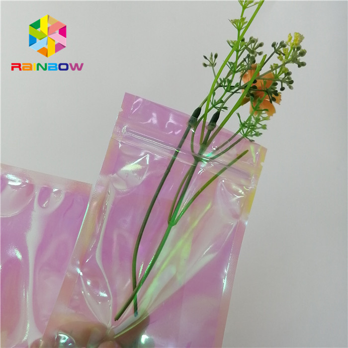 3 mặt niêm phong nhỏ PE Holographic Ziplock Pouches In laser tùy chỉnh