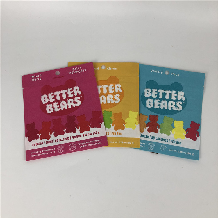 Ba mặt con dấu nhiệt phẳng Niêm phong Snack Cookie ăn được CBD THC Kẹo cao su Túi bao bì có thể phân hủy sinh học