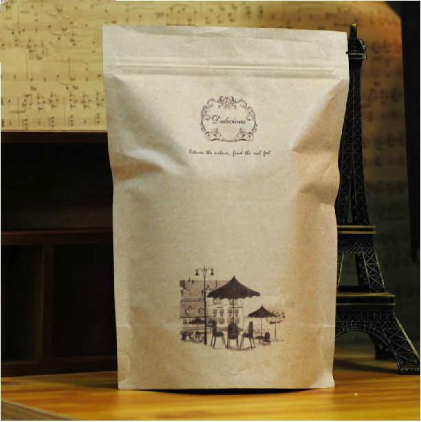 Coffee Bean Túi giấy tùy chỉnh Nâu Kraft Với ​​Cửa sổ và Túi giấy thủ công