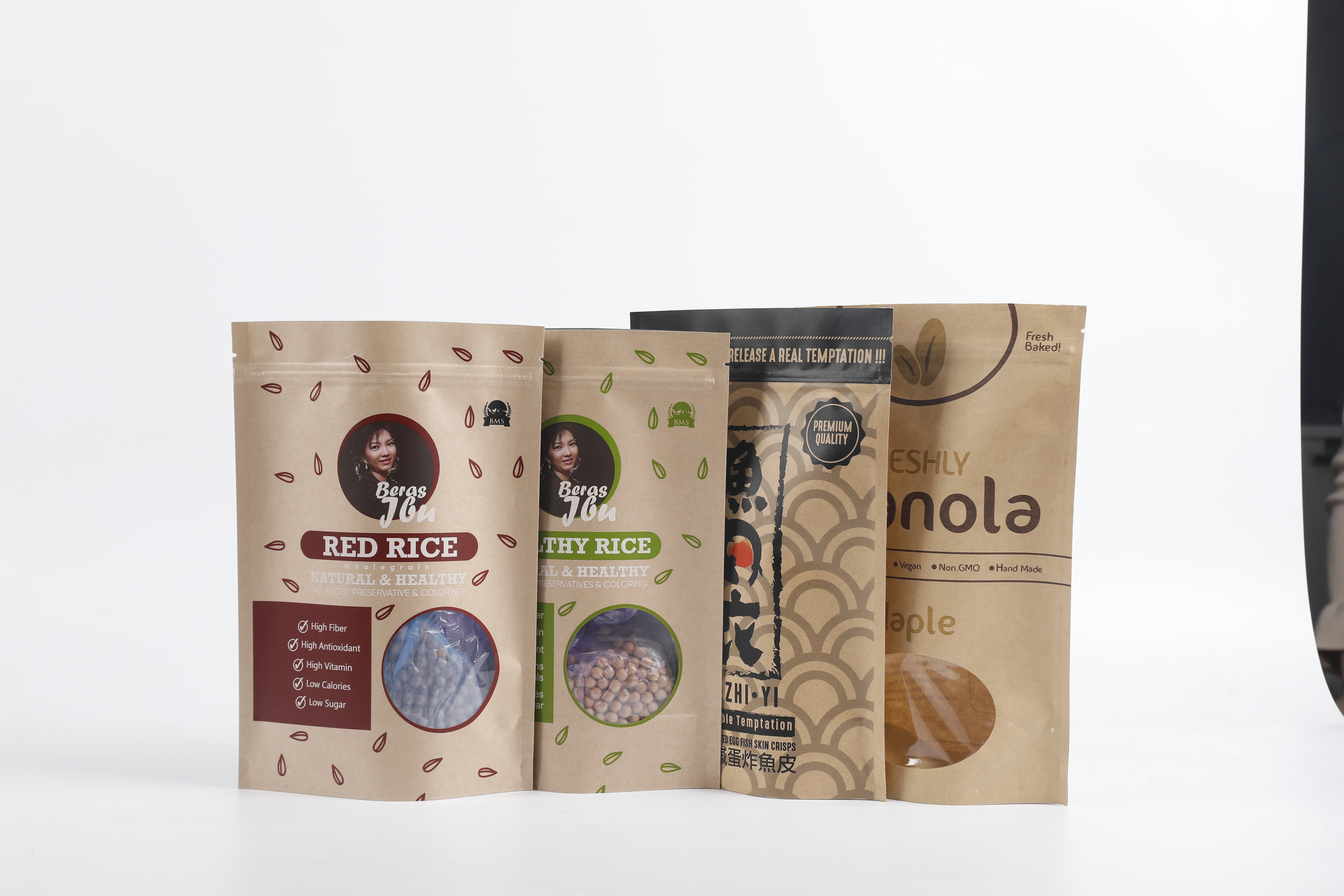 Bao bì giấy Kraft có thể phân hủy sinh học tùy chỉnh PLA Đứng lên Bao bì thực phẩm trà